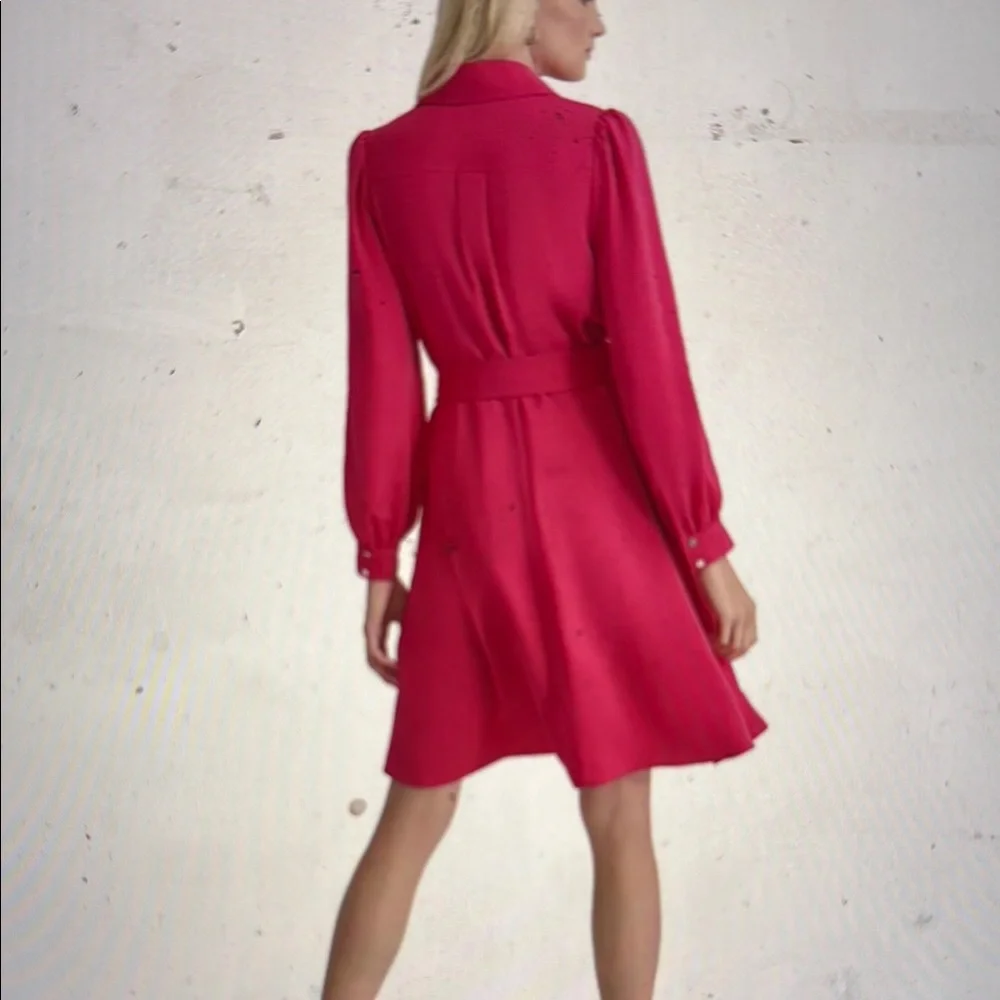 DKNY Elegant Pink Balloon-Sleeve Faux-Wrap Dress- NEVER WORN! - Picture 2 of 3